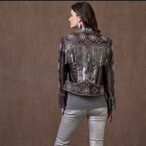 Double D Ranch 5M leather biker jacket studs crystals rhinestone fringe RTL 1395